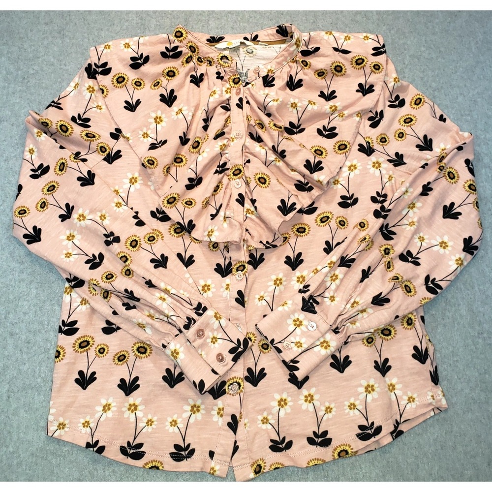 Boden Dusty Rose Floral Ruffle Front‎ Shirt Womens Multi Size 6R Button Front